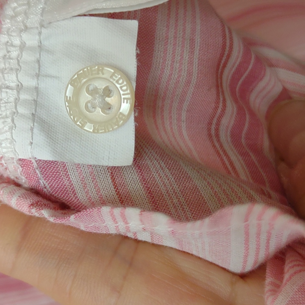 EB Women's Lightweight Cotton Button Down Pink Stripe Casual Shirt 3/4 Sleeve XL - Picture 9 of 10